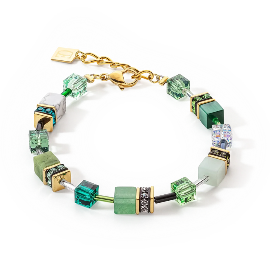 Coeur De Lion GeoCUBE Precious Green Aventurine Gold Bracelet Eva Victoria Ireland
